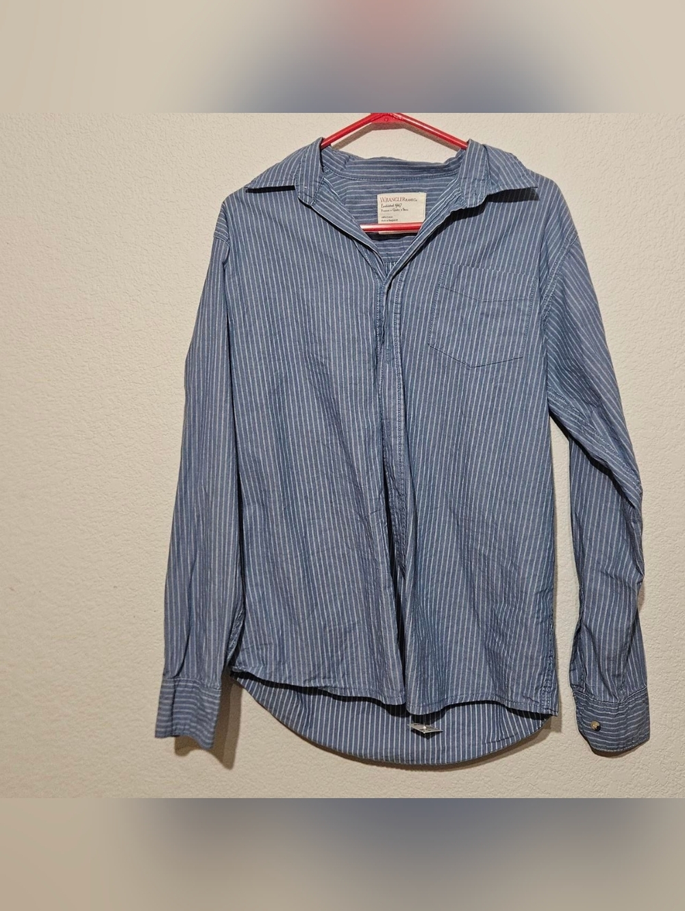 Medium Blue And White Striped Wrangler Button-up Shirt